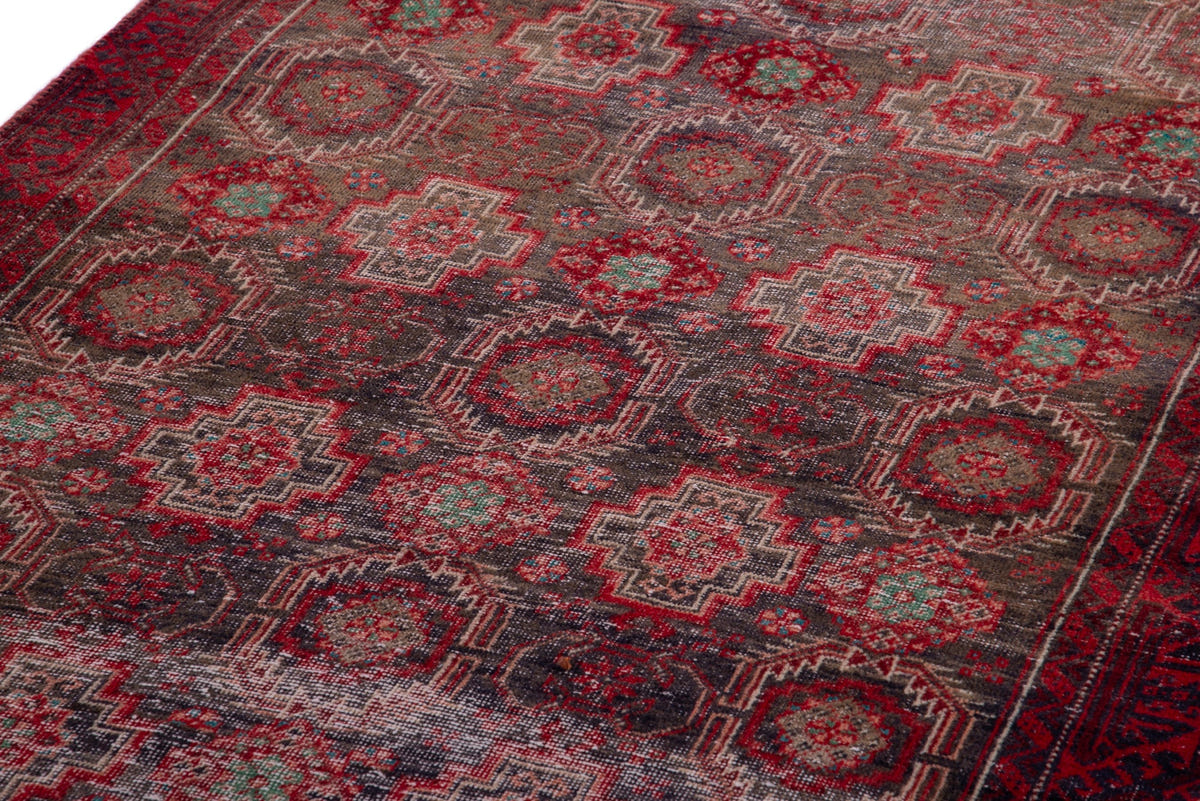 Persian Baluch accent rug in dark brown and deep red, view 11 of 17
