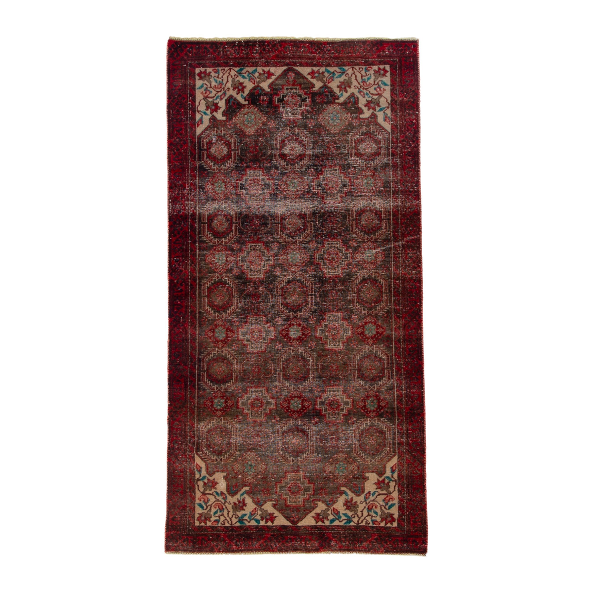 Persian Baluch accent rug in dark brown and deep red, 3'1" x 6'5"