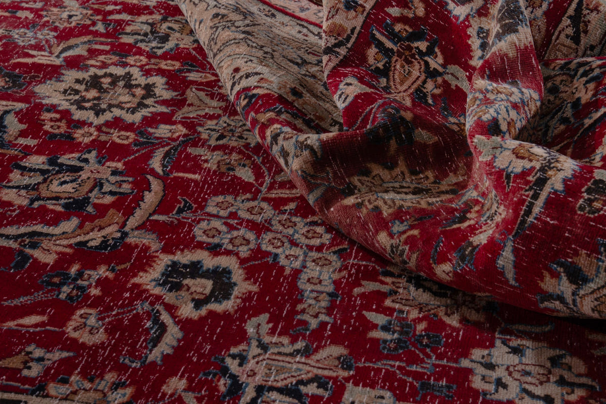 Persian Nain area rug in deep red and tan, view 18 of 19