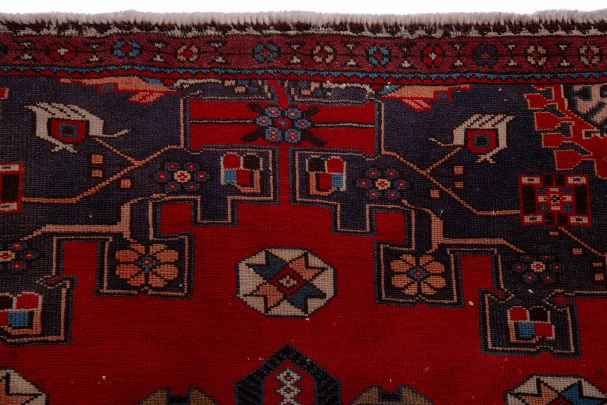 Turkish Anatolian area rug in deep red and navy, view 4 of 19