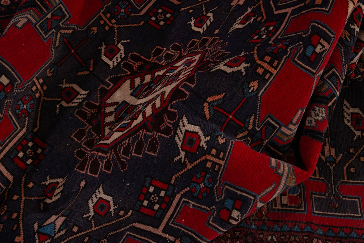 Turkish Anatolian area rug in deep red and navy, view 11 of 19