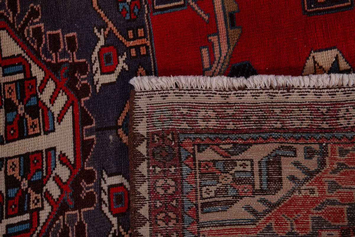 Turkish Anatolian area rug in deep red and navy, view 9 of 19