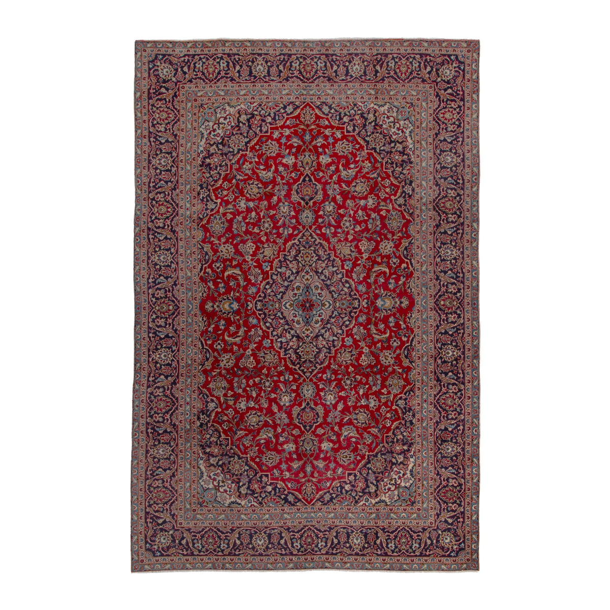 Persian Kashan oversized rug in deep red and taupe, 7'7" x 11'8"