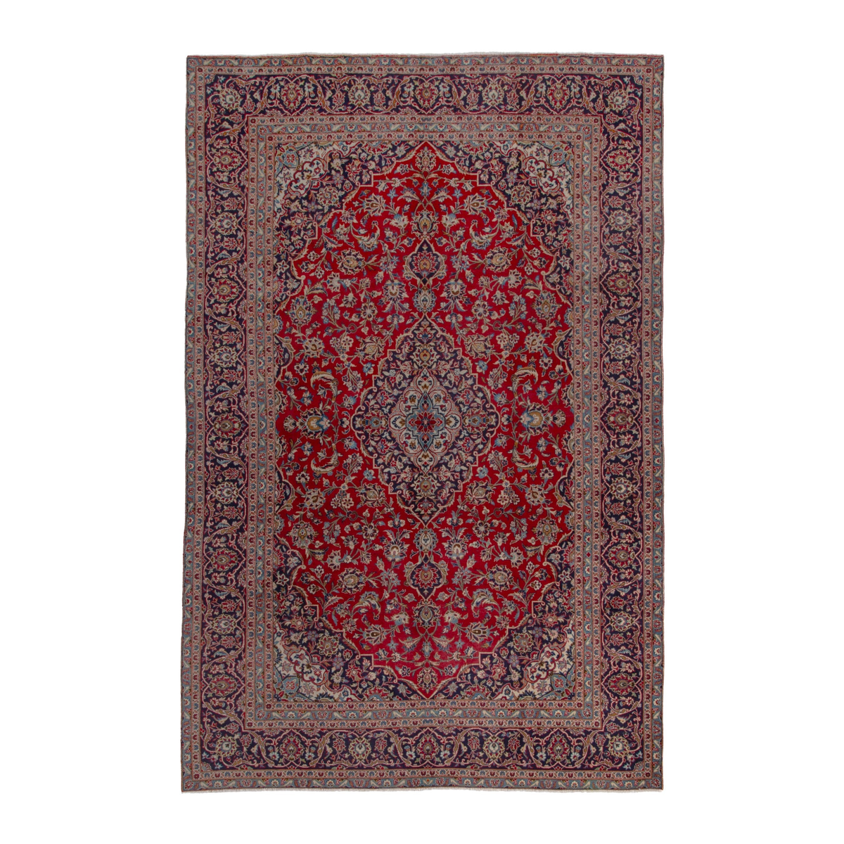 Persian Kashan oversized rug in deep red and taupe, 7'7" x 11'8"