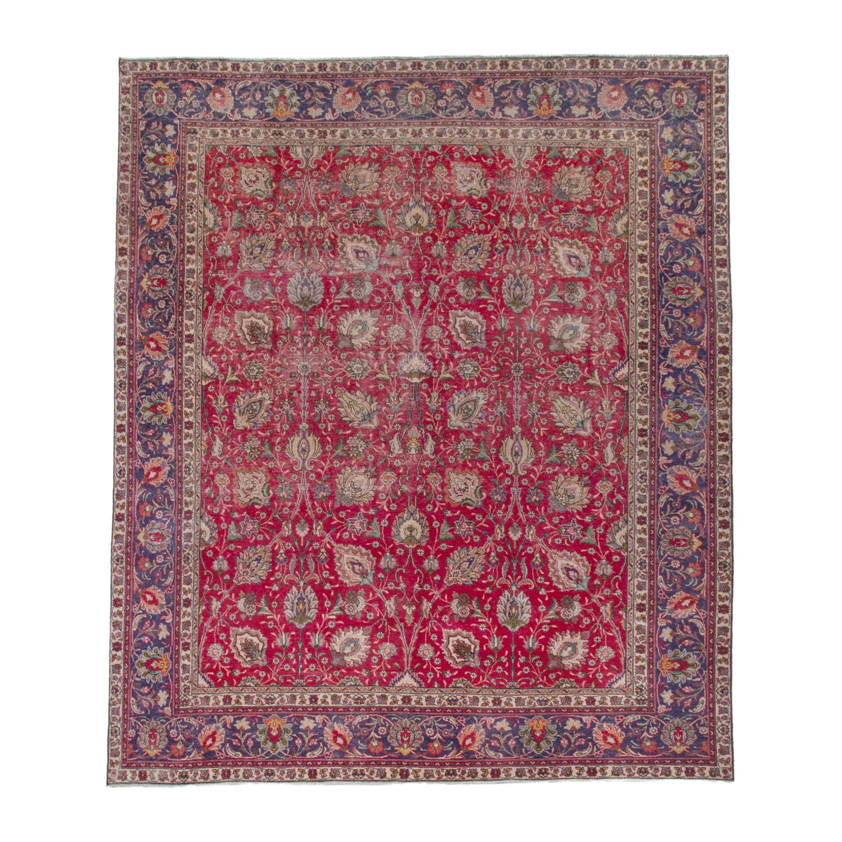 Persian Tabriz oversized rug in deep red and dark blue, 9'10" x 11'7"