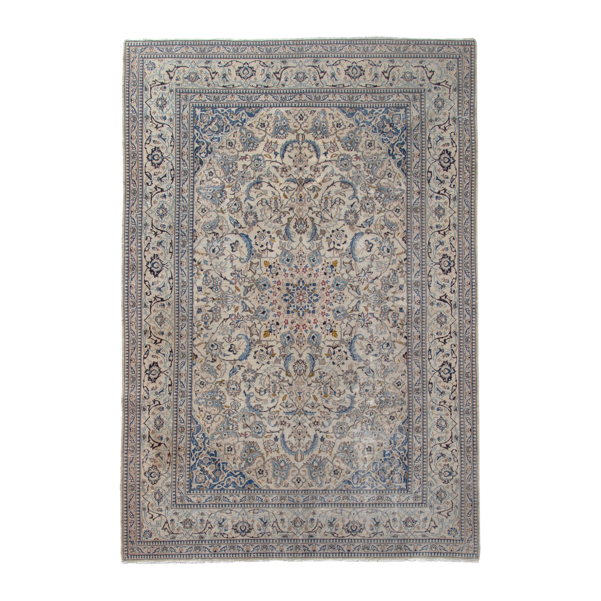 Persian Nain area rug in cream and denim, 6'8" x 10'