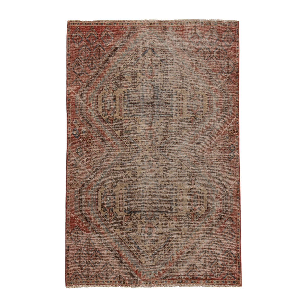 Persian Sirjan accent rug in greige and rust, 3'9" x 5'8"