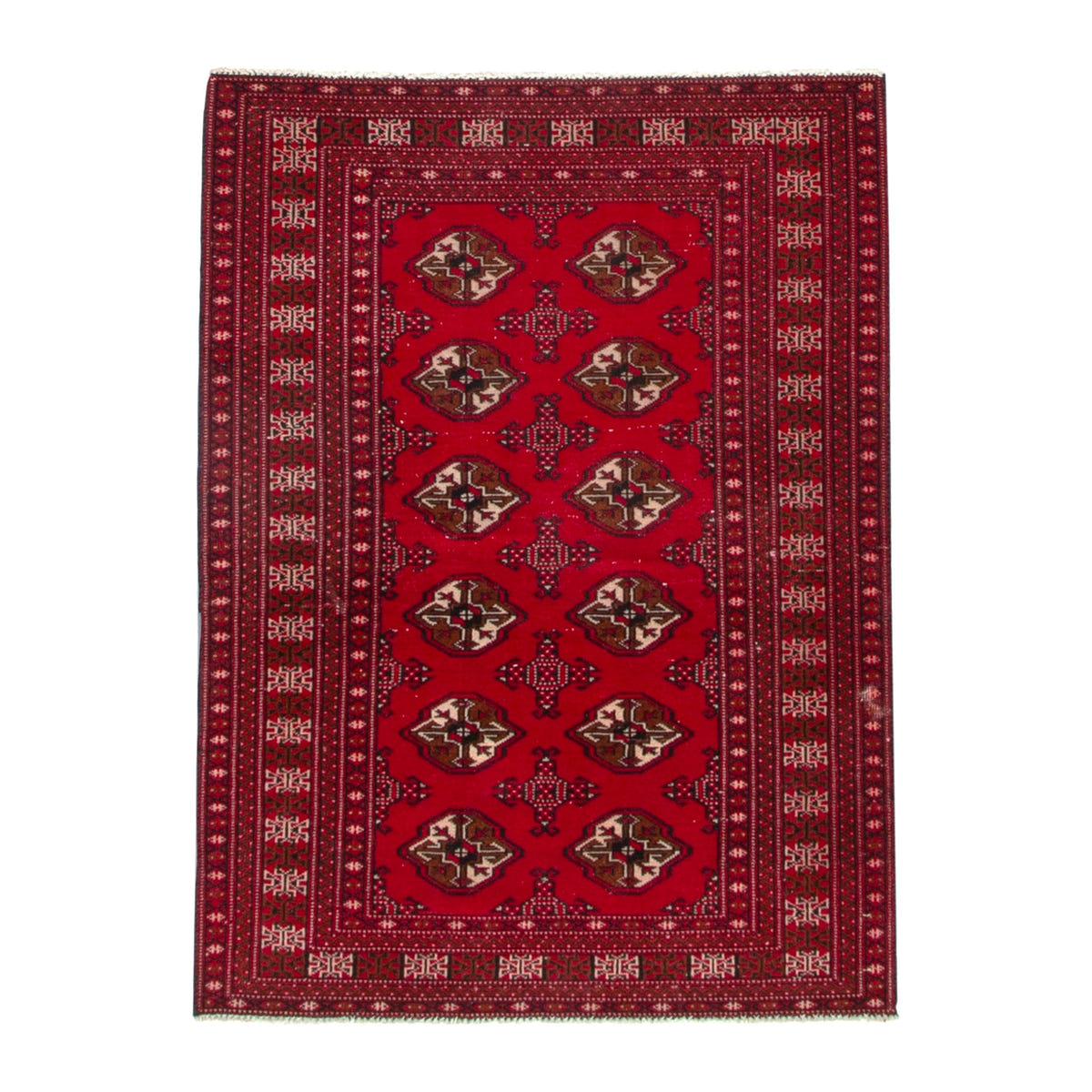 Persian Torkaman accent rug in deep red and tan, 3'1" x 4'3"