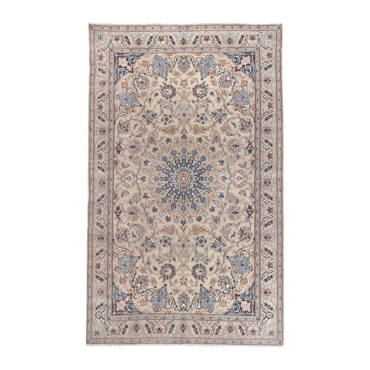 Persian Nain area rug in cream and dusty blue, 3'11" x 6'9"