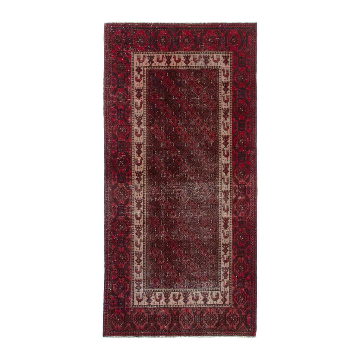 Persian Baluch runner rug in burgundy and deep red, 3'1" x 6'3"