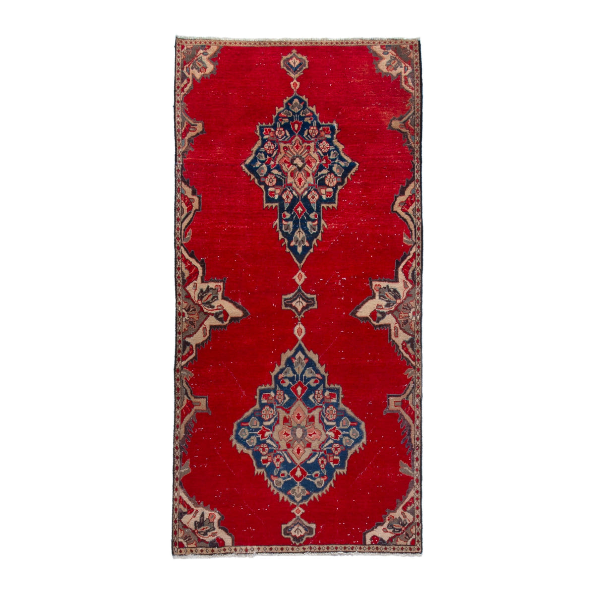 Persian Arak runner rug in deep red and dark blue, 3'3" x 6'8"