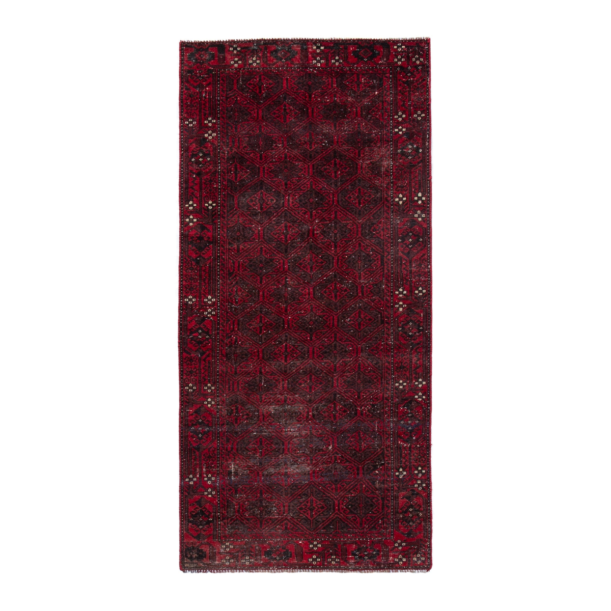 Persian Baluch runner rug in burgundy and deep red, 3'1" x 6'8"