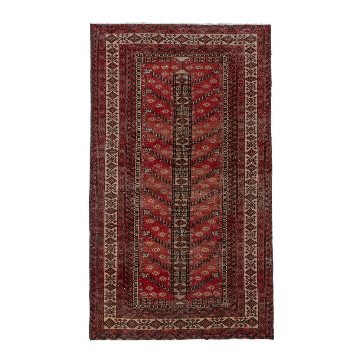 Persian Baluch area rug in deep red and cream, 3'10" x 6'10"