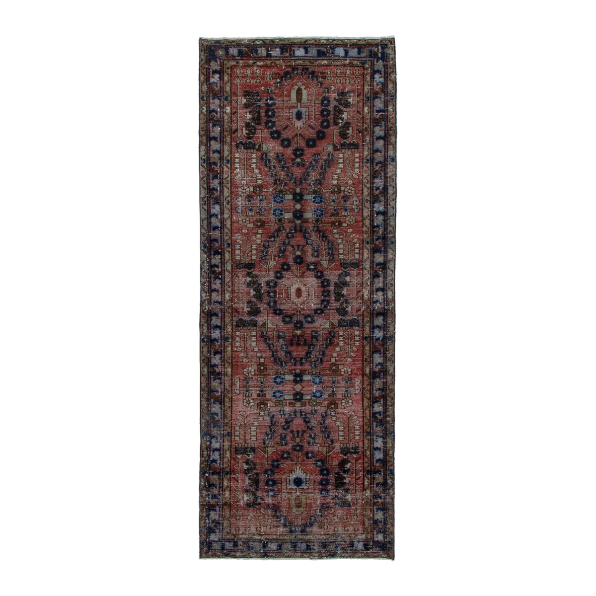 Persian Hamedan runner rug in rust and navy, 3'7" x 10'1"