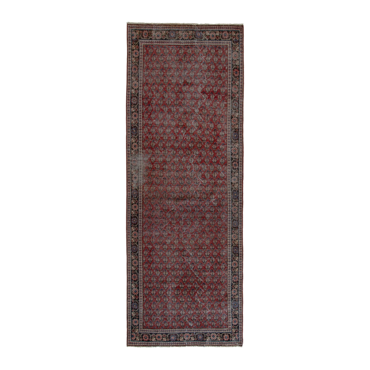 Persian Arak runner rug in deep red and dark brown, 3'7" x 10'2"