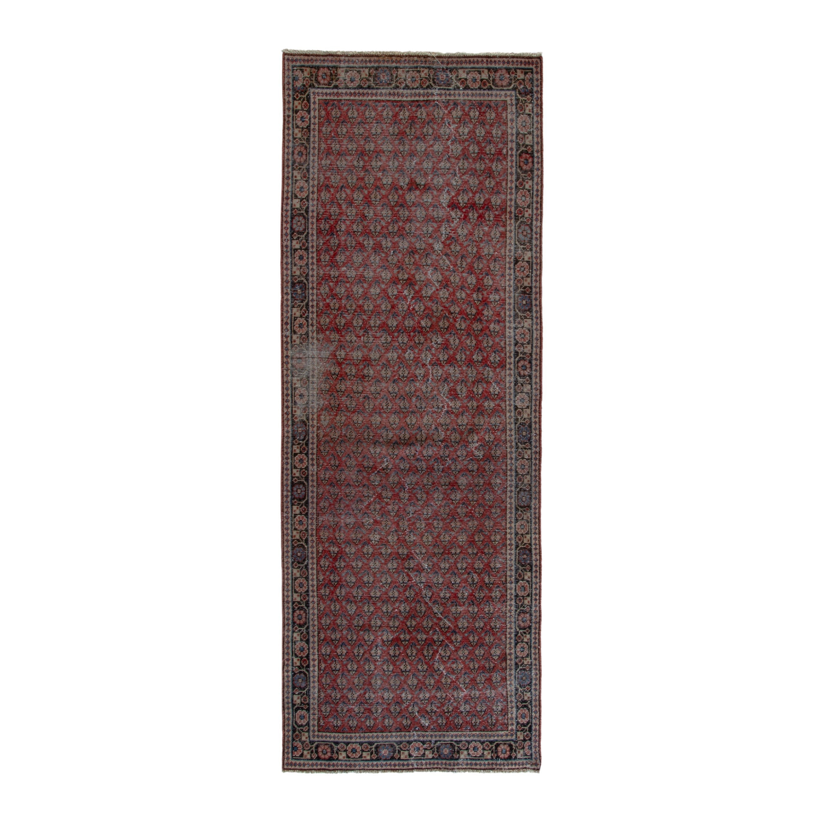Persian Arak runner rug in deep red and dark brown, 3'7" x 10'2"