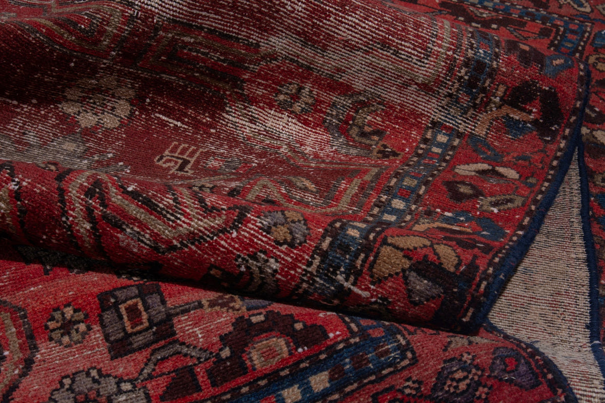 Persian Zanjan runner rug in deep red and navy, view 15 of 16