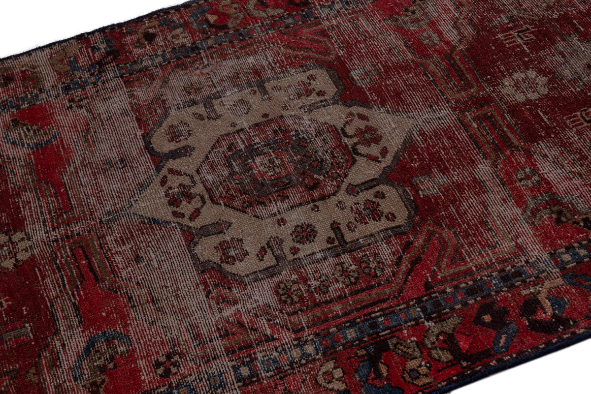 Persian Zanjan runner rug in deep red and navy, view 5 of 16