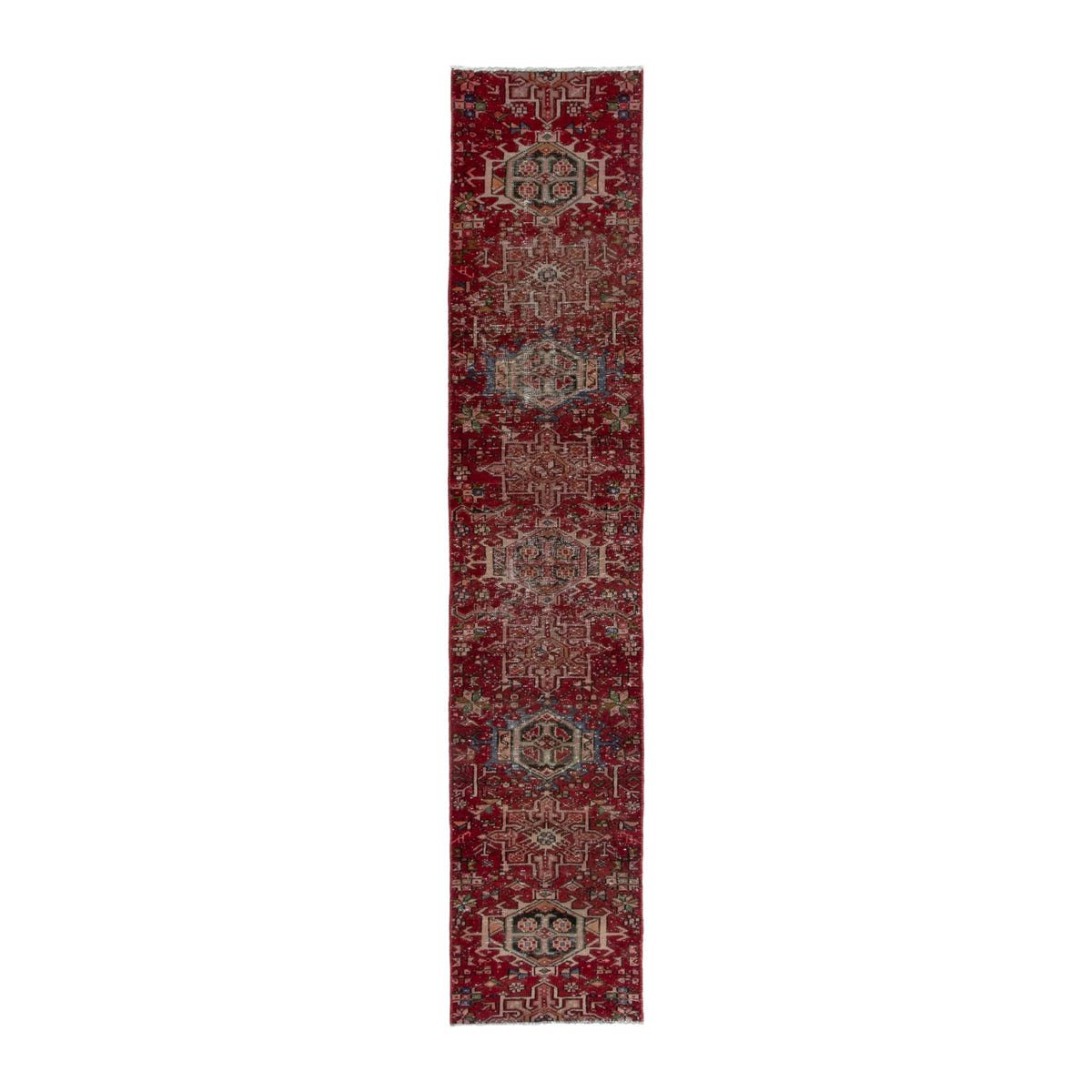 Persian Gharajeh runner rug in burgundy and antique gold, 1'10" x 9'5"