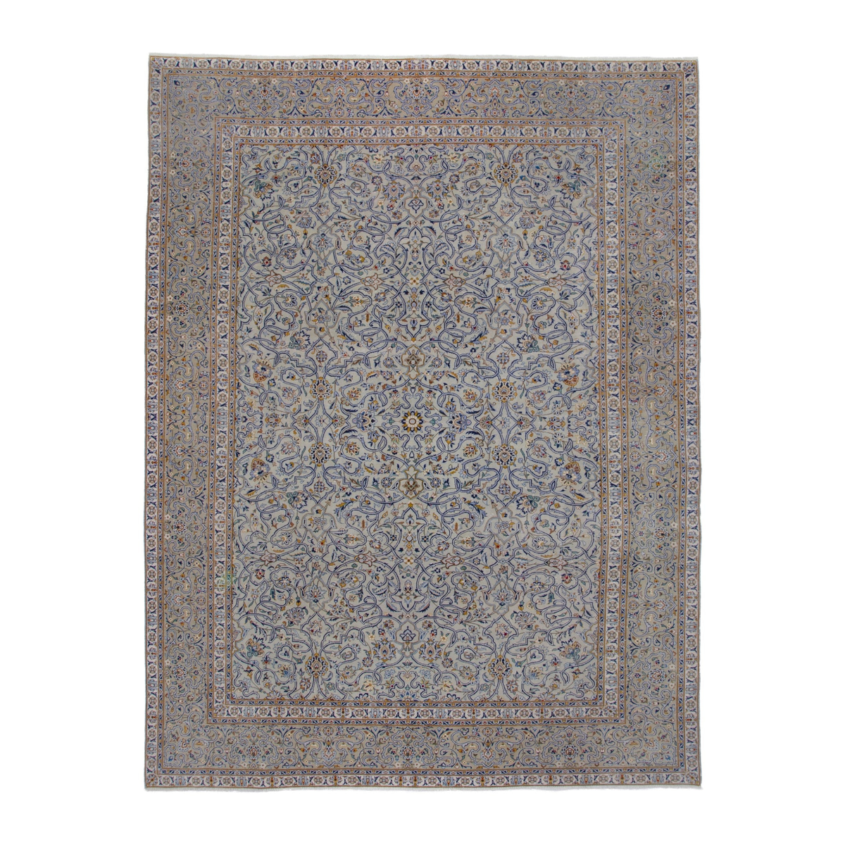 Persian Kashan oversized rug in greige and khaki, 9'8" x 13'2"