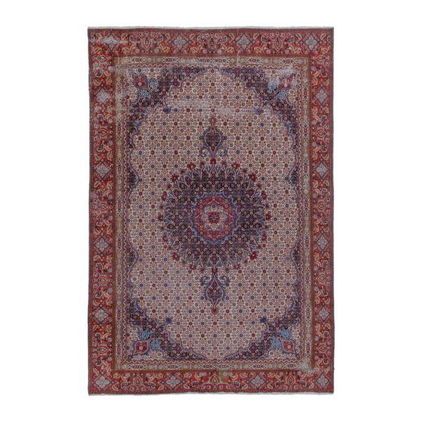 Persian Birjand area rug in cream and rust, 6'3" x 9'10"