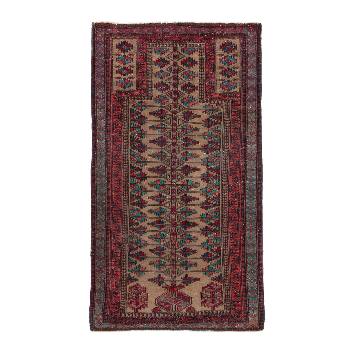 Persian Baluch accent rug in beige and burgundy, 2'9" x 5'7"