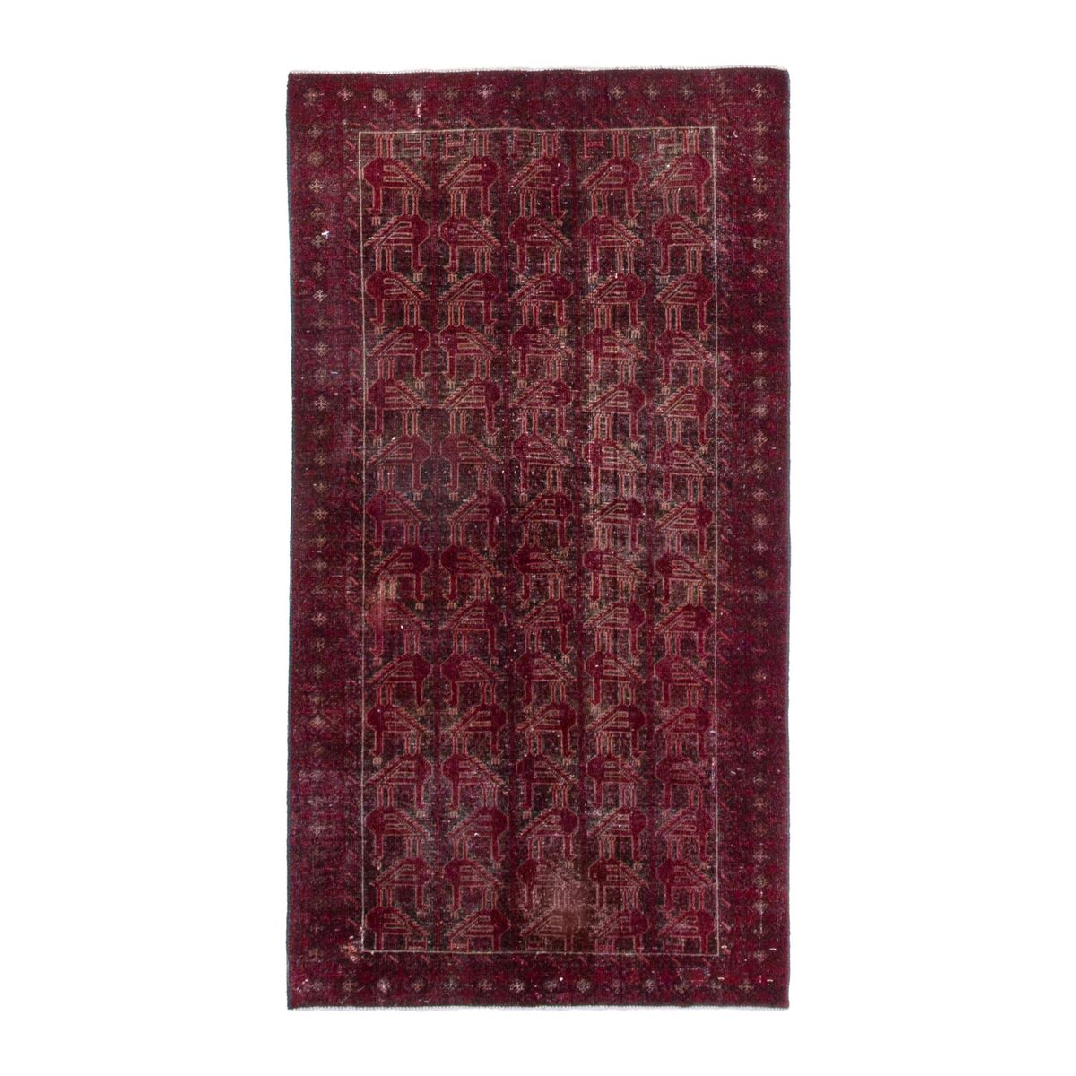 Persian Baluch accent rug in burgundy and faded red, 3'2" x 6'3"