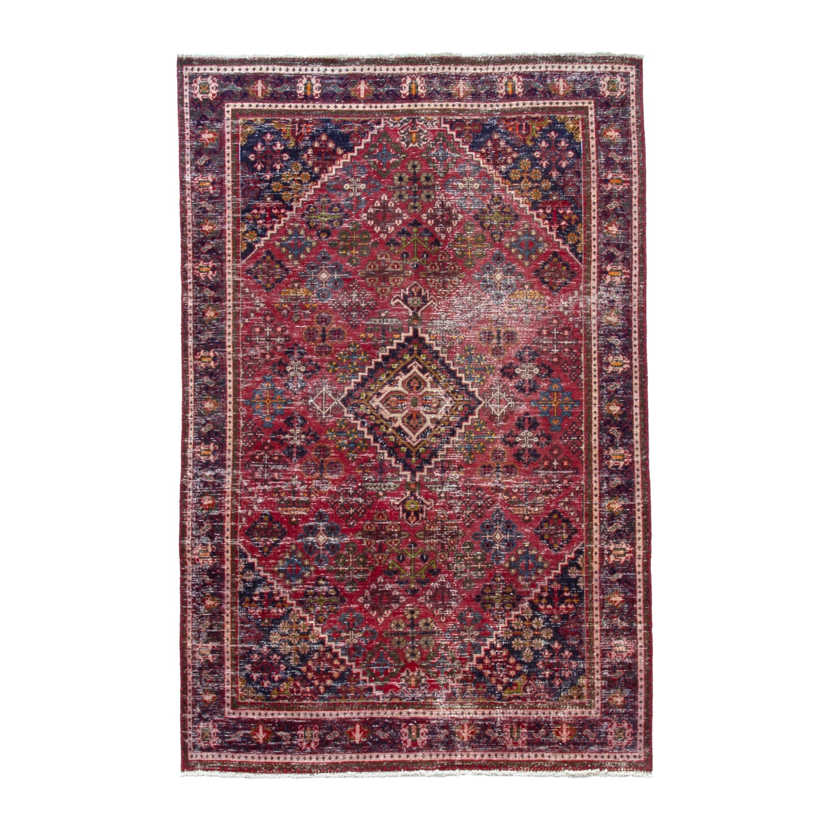 Persian Joshaghan area rug in deep red and burgundy, 4'2" x 6'8"