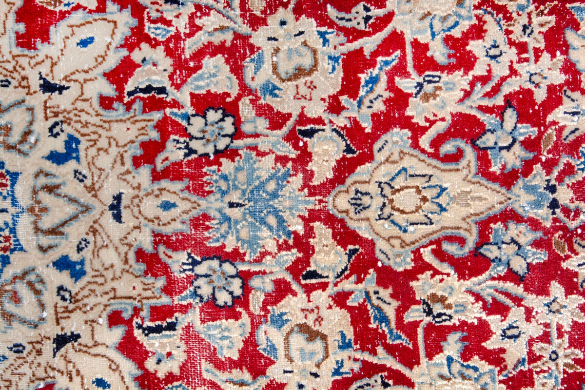 Persian Nain accent rug in deep red and cream, view 12 of 18