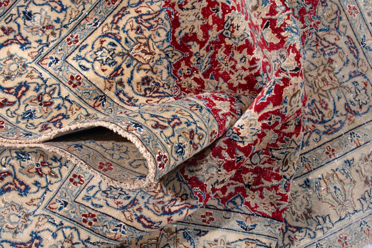 Persian Nain accent rug in deep red and cream, view 15 of 18