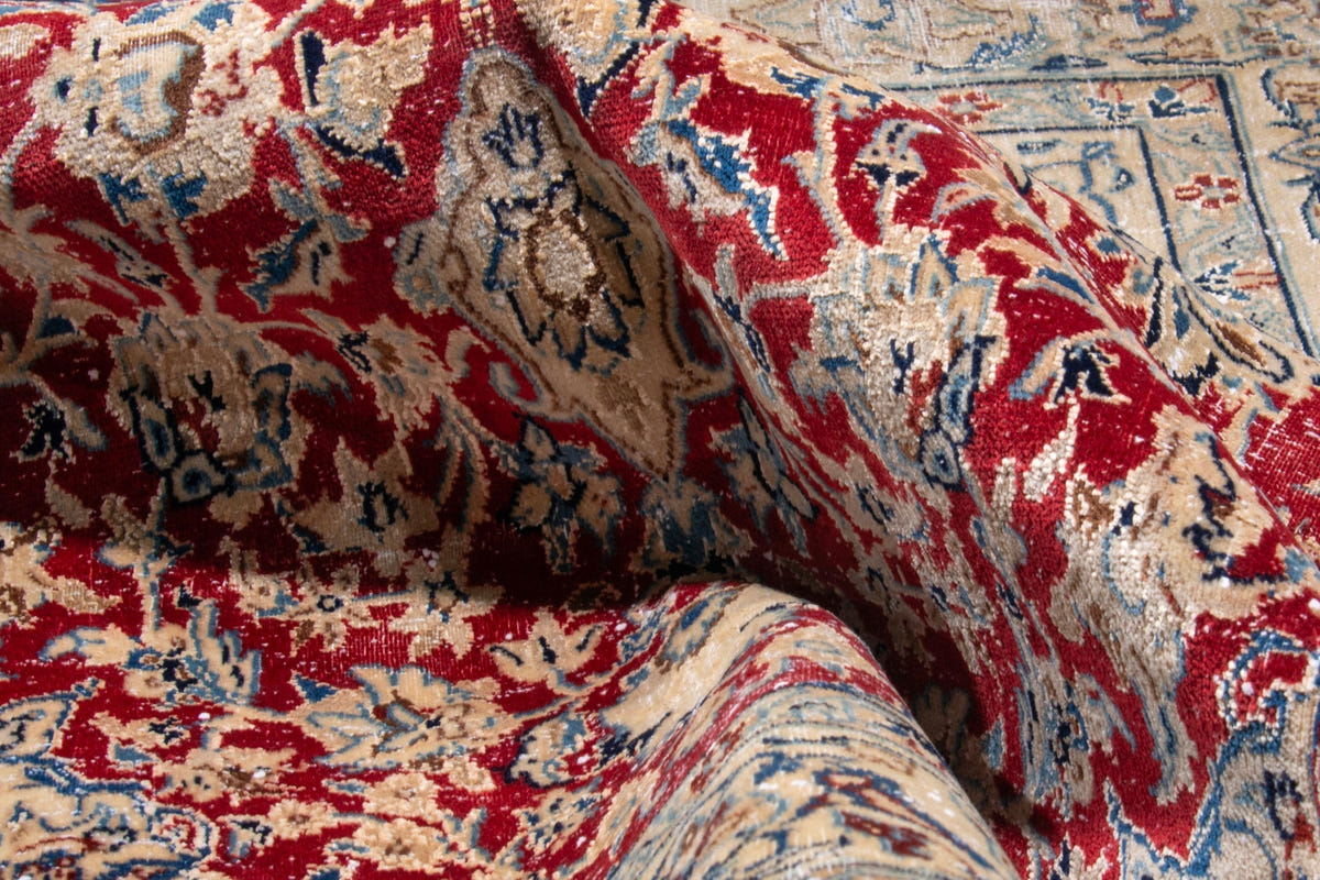 Persian Nain accent rug in deep red and cream, view 17 of 18