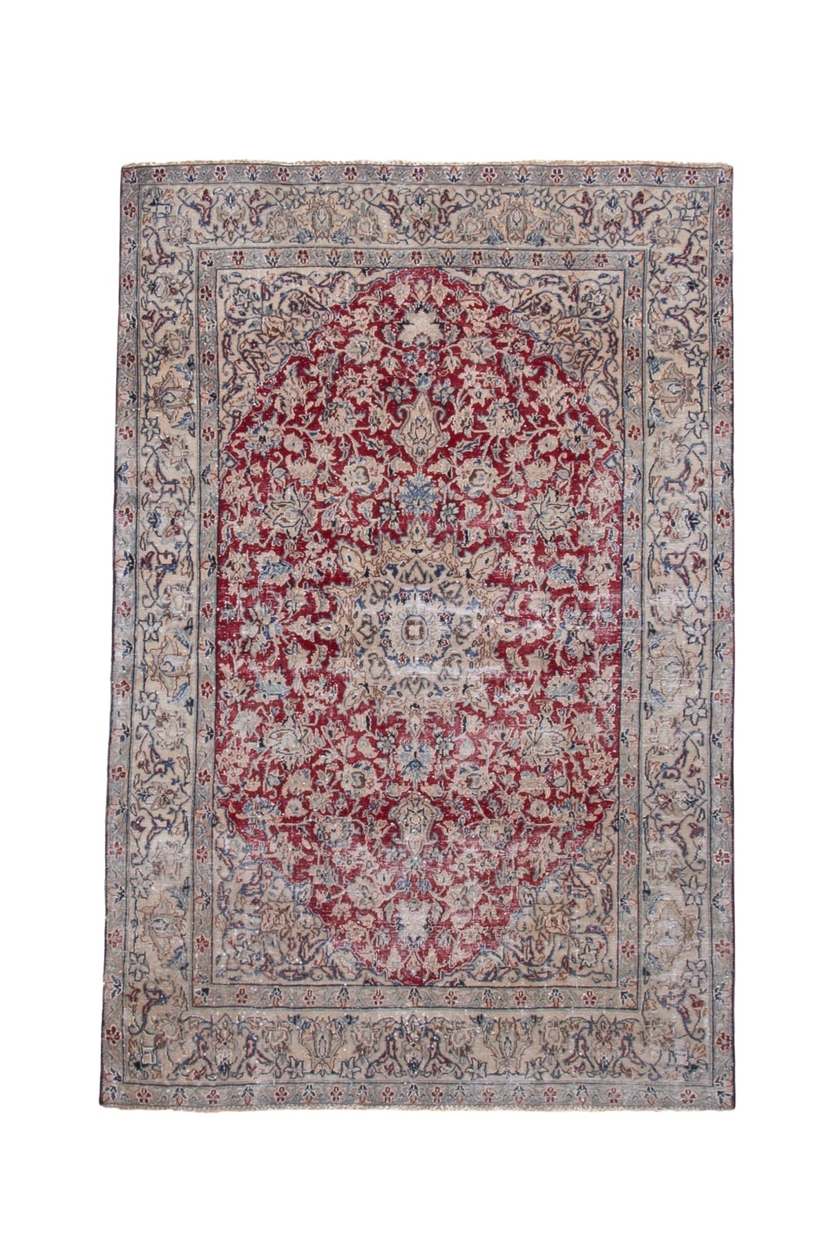 Persian Nain accent rug in deep red and cream, view 2 of 18