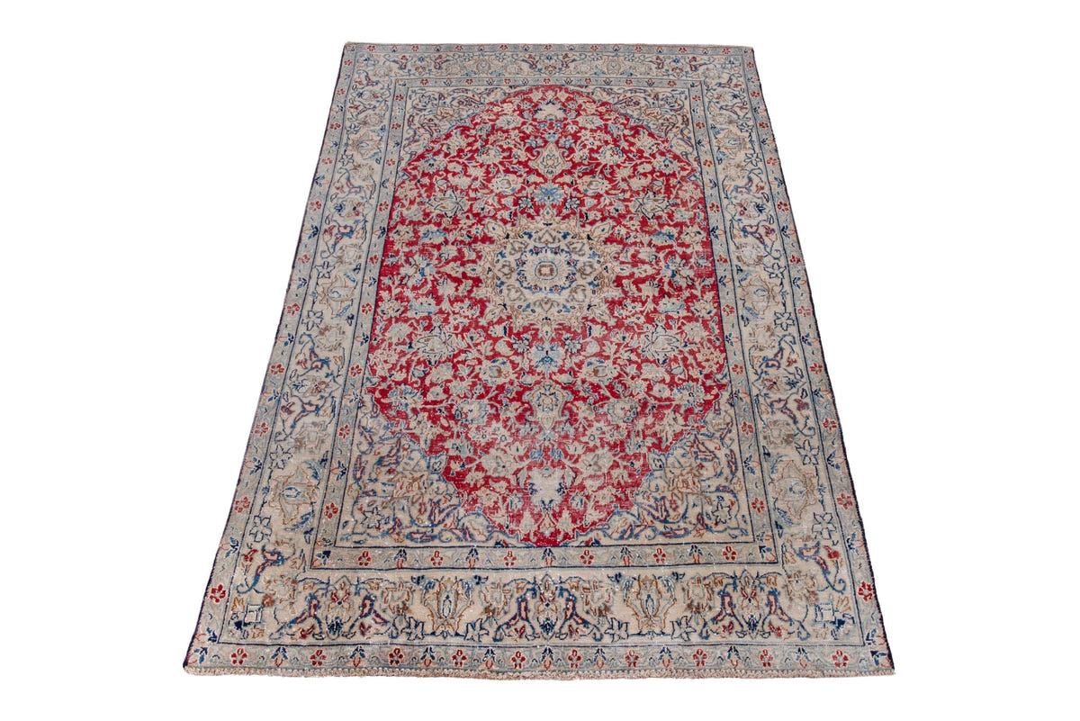 Persian Nain accent rug in deep red and cream, view 4 of 18