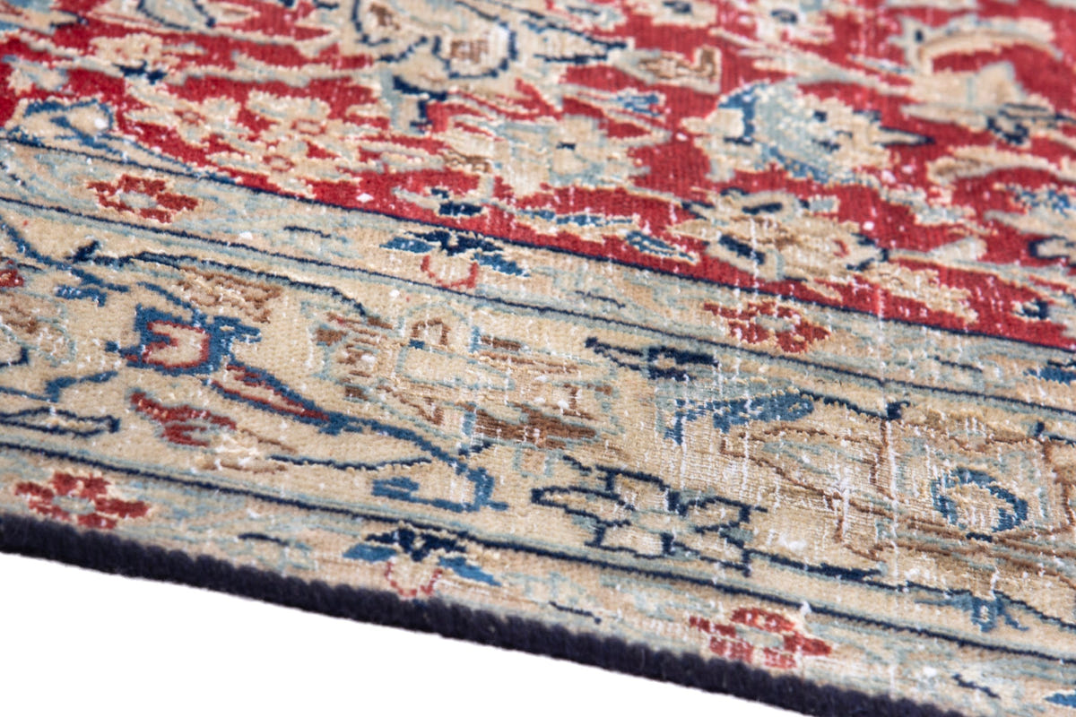Persian Nain accent rug in deep red and cream, view 9 of 18