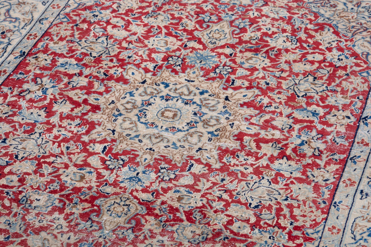 Persian Nain accent rug in deep red and cream, view 10 of 18