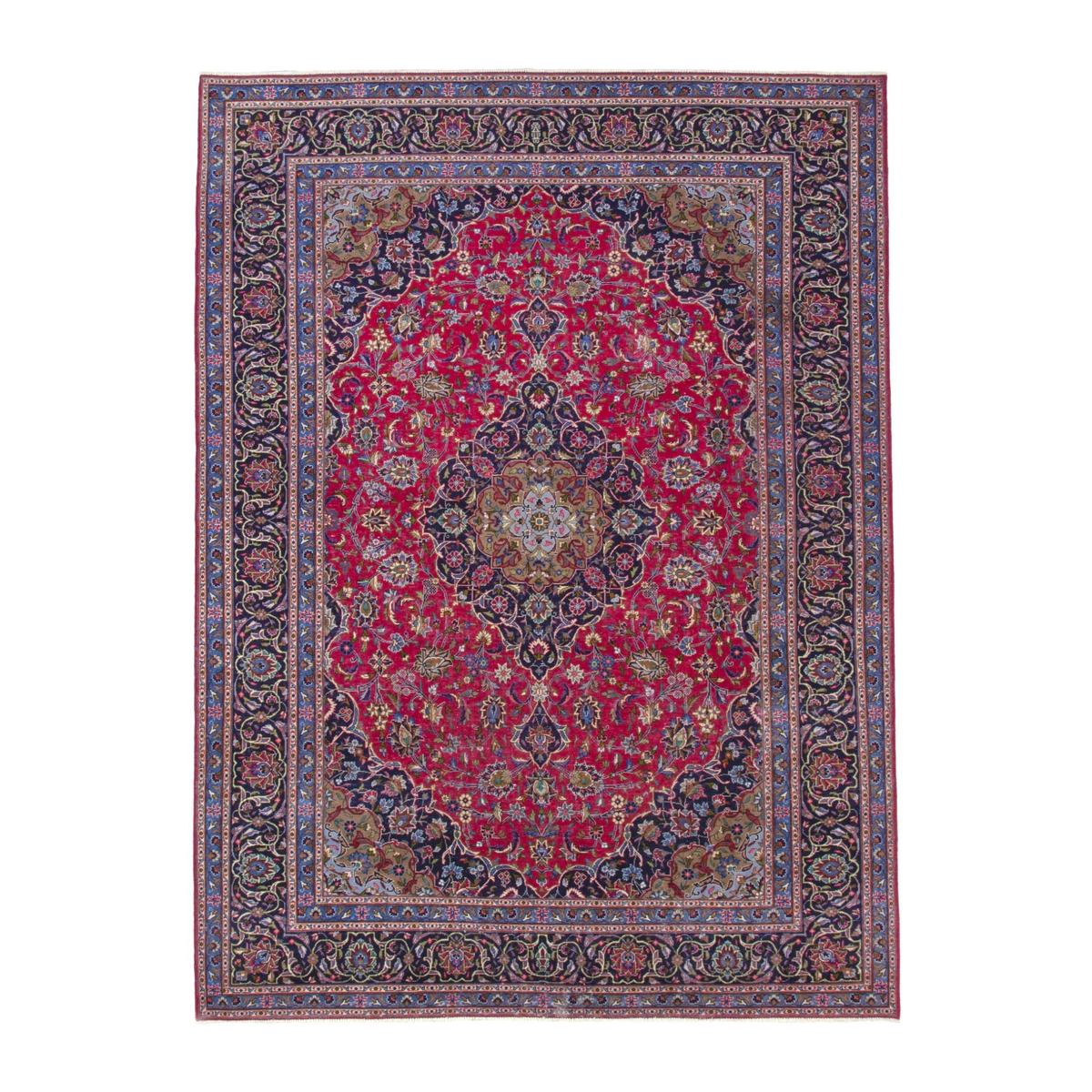 Persian Kashmar oversized rug in deep red and dark blue, 8' x 11'7"