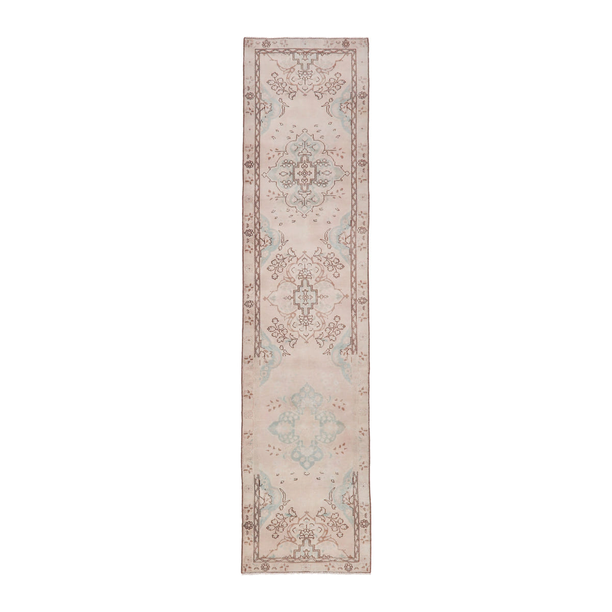 Persian Tabriz runner rug in muted pink and dusty rose, 2'7" x 11'4"