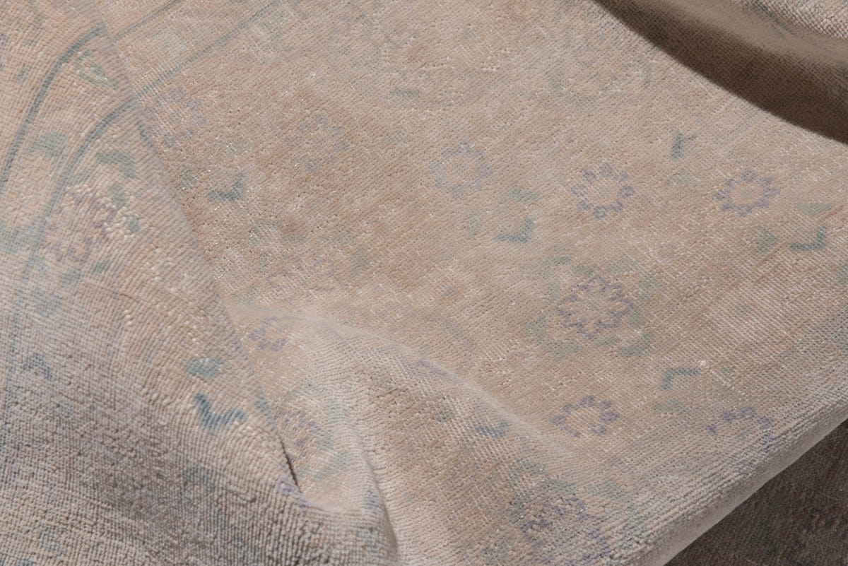 Persian Tabriz accent rug in dusty rose and greige, view 17 of 19
