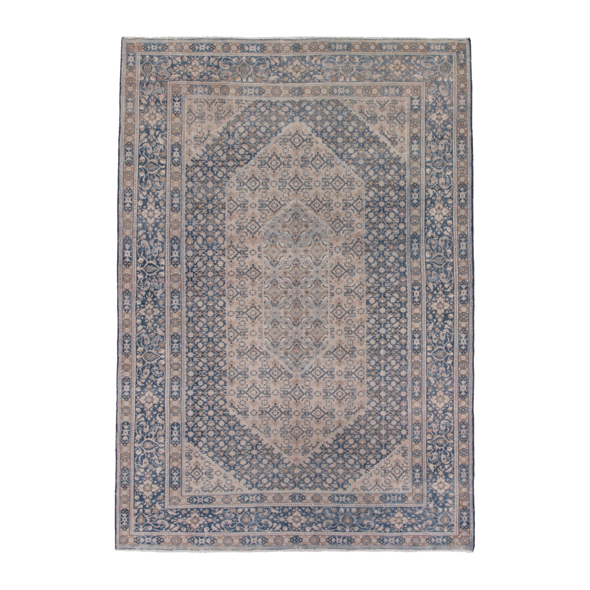 Persian Birjand area rug in cream and dark blue, 7'1" x 10'4"