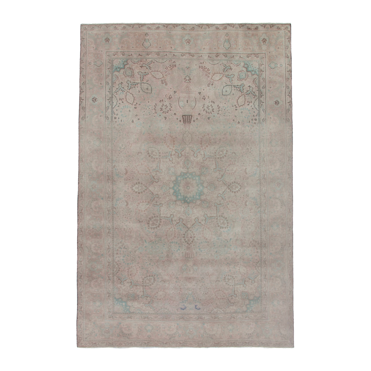Persian Tabriz area rug in dusty rose and greige, 6'4" x 9'7"