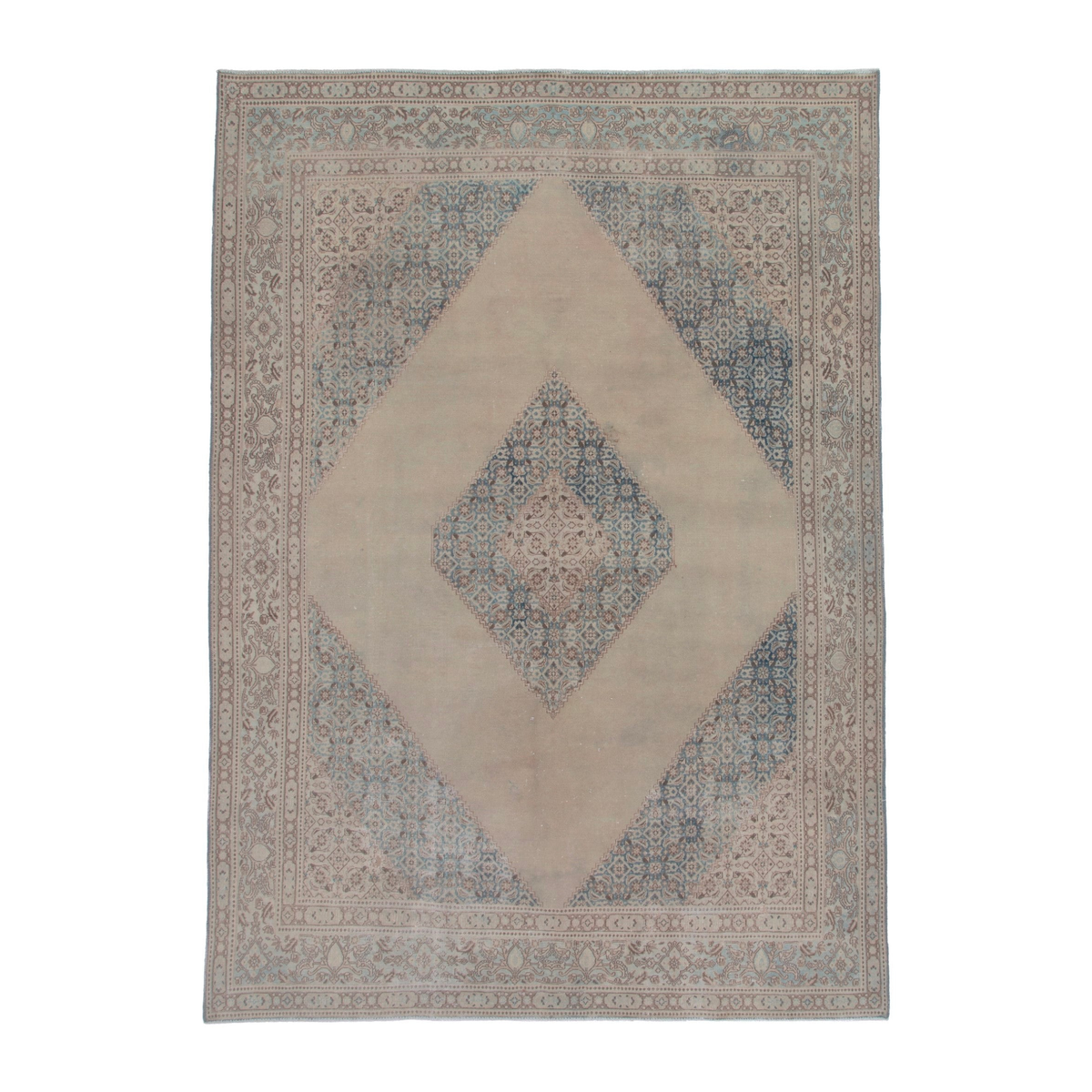 Persian Birjand area rug in cream and sage, 7'1" x 10'4"