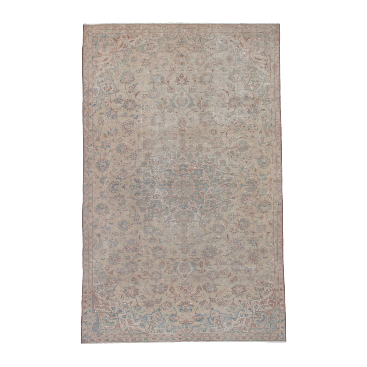 Persian Najafabad area rug in beige and muted pink, 6'1" x 9'10"