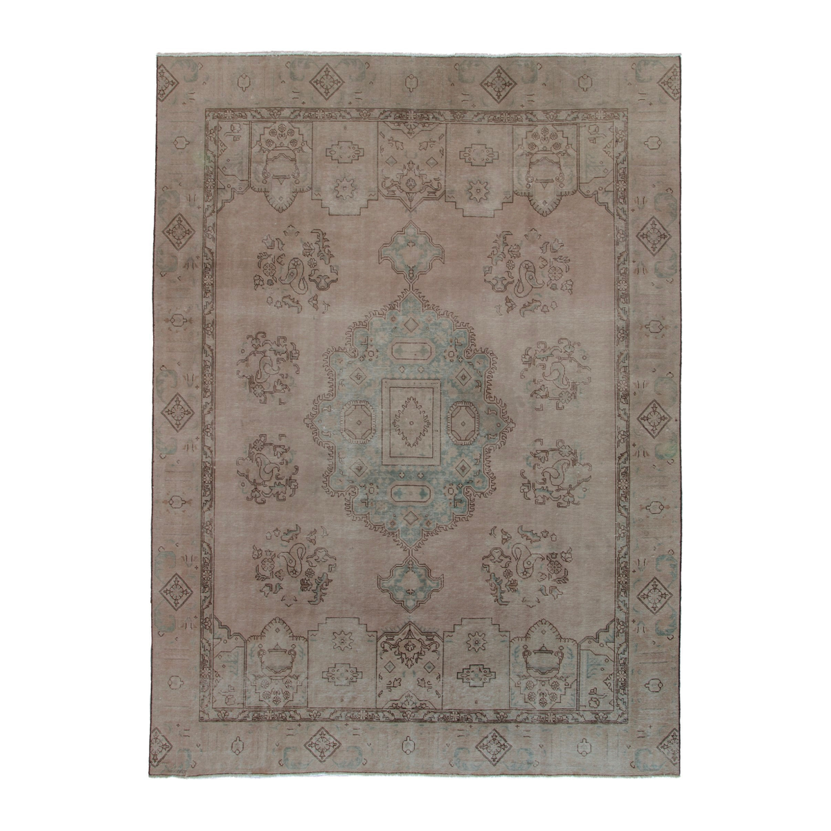 Persian Tabriz oversized rug in taupe and muted pink, 8'10" x 12'11"