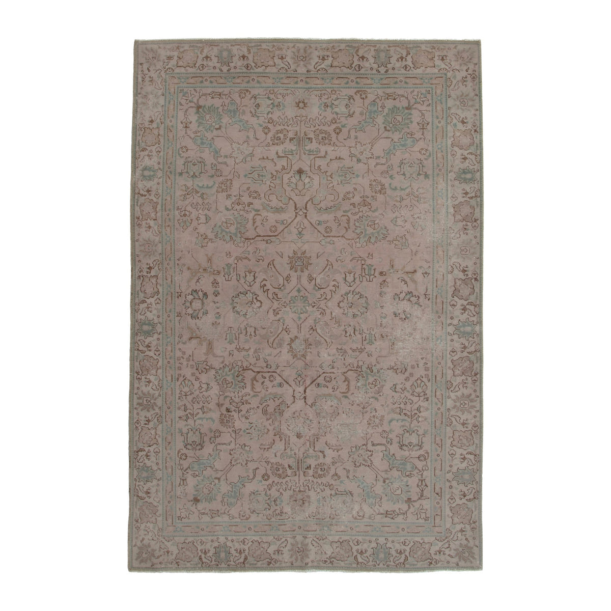 Persian Tabriz area rug in dusty rose and faded red, 5'11" x 8'10"