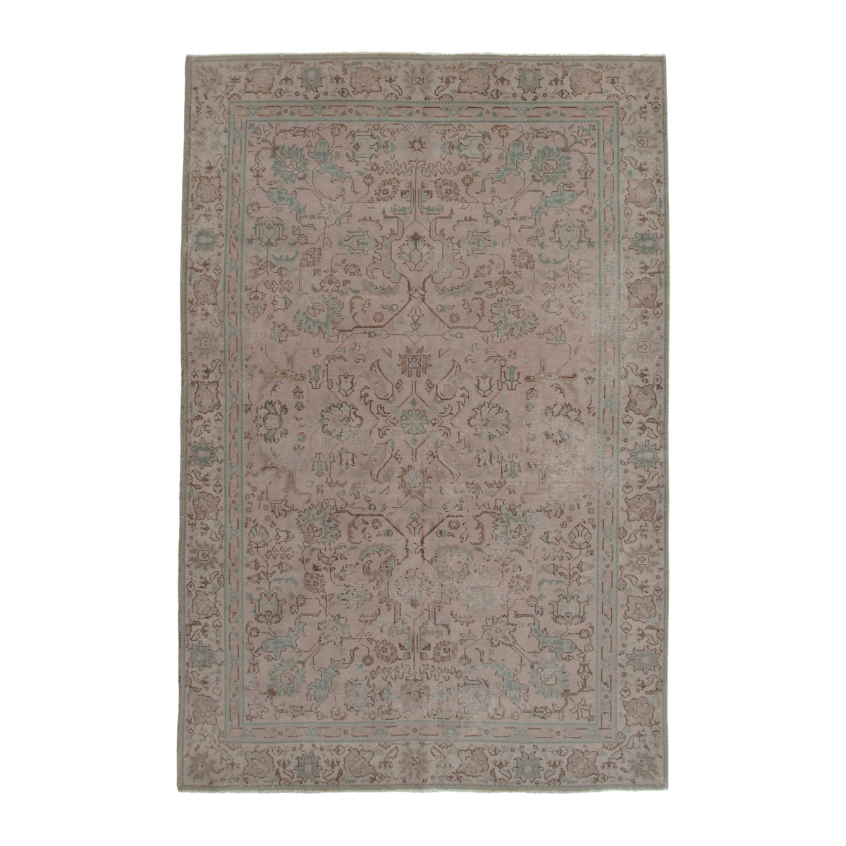 Persian Tabriz area rug in dusty rose and faded red, 5'11" x 8'10"