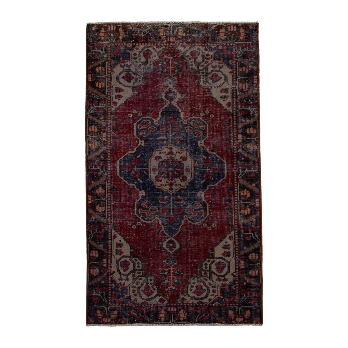 Persian Bakhtiari accent rug in burgundy and dark blue, 3'7" x 6'3"