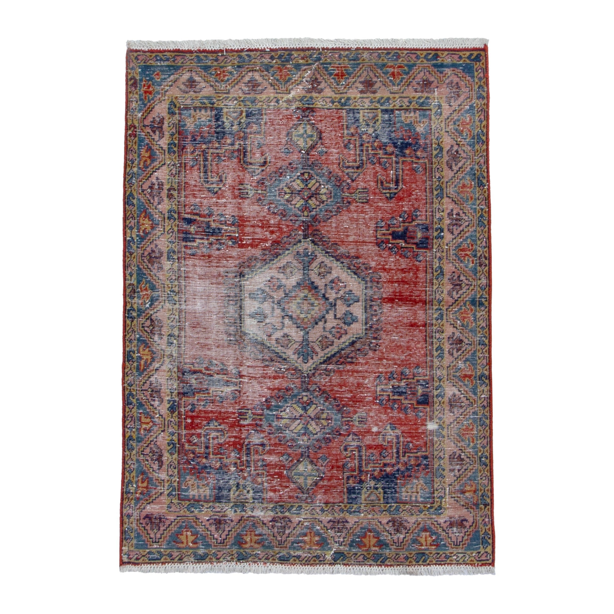 Persian Vist accent rug in faded red and denim, 3'3" x 4'11"
