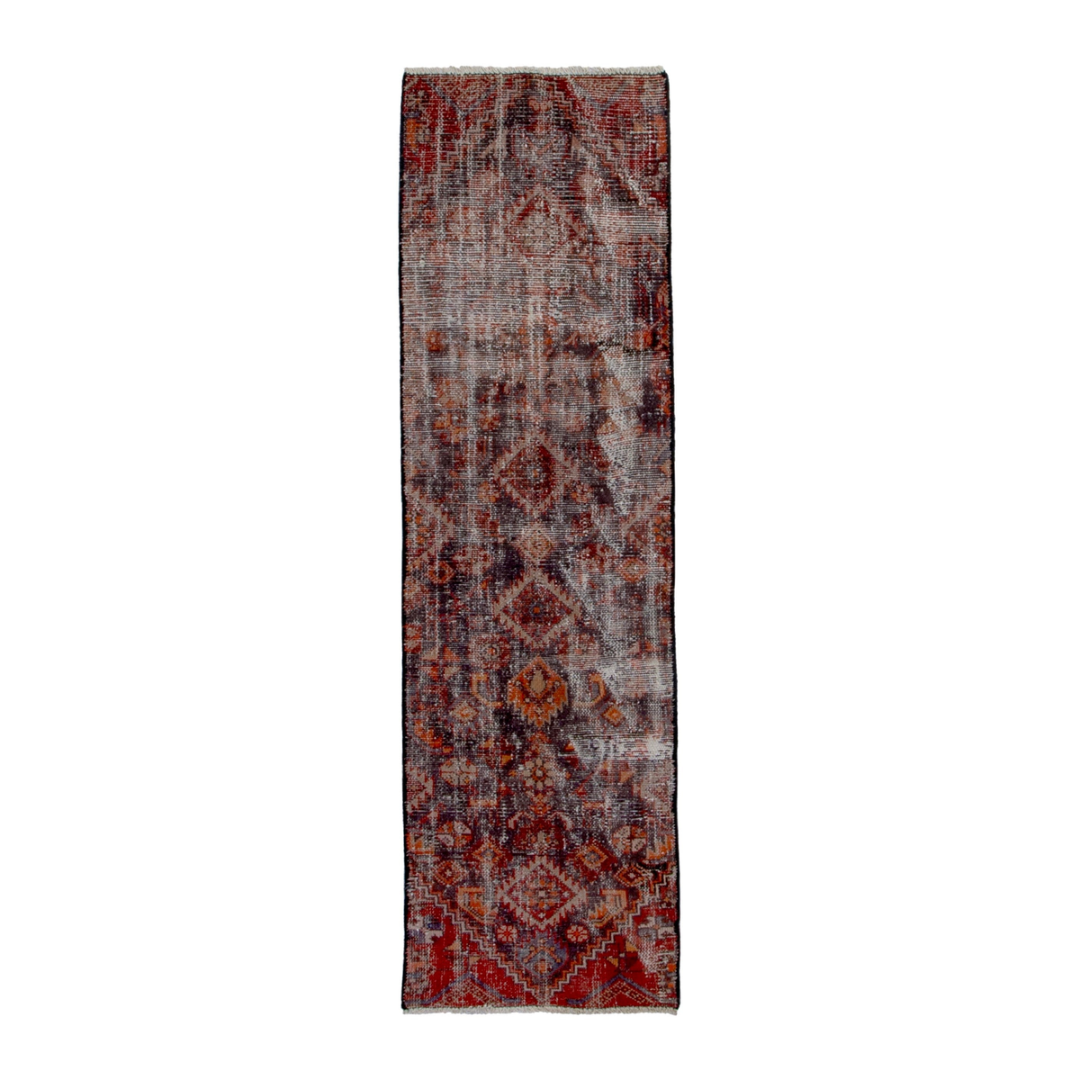 Persian Baluch runner rug in greige and deep red, 1'10" x 6'5"
