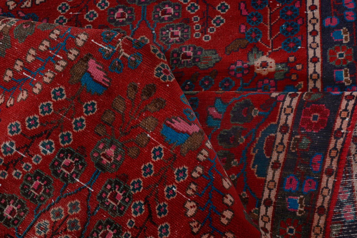 Turkish Anatolian runner rug in deep red and navy, view 9 of 22