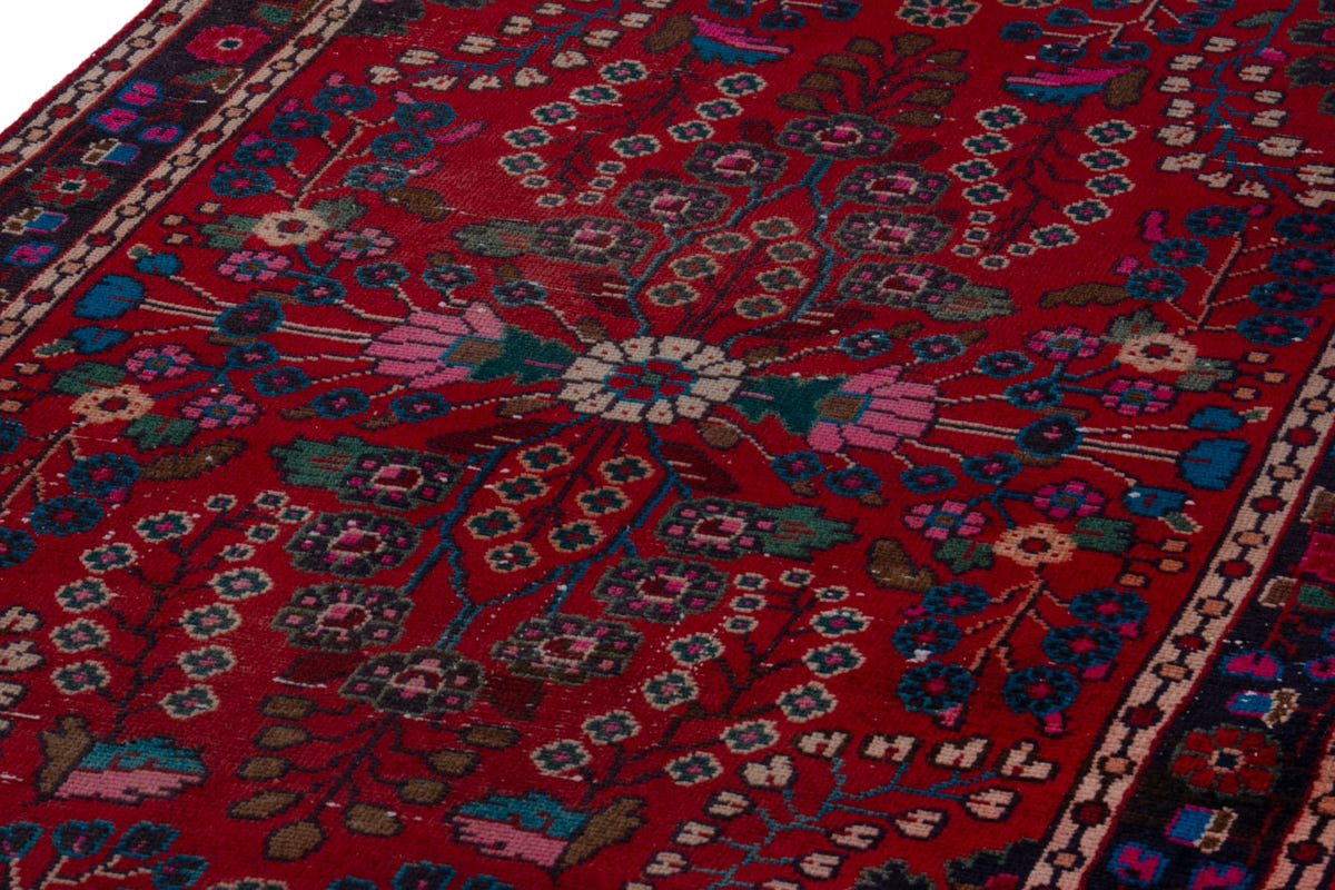Turkish Anatolian runner rug in deep red and navy, view 9 of 21